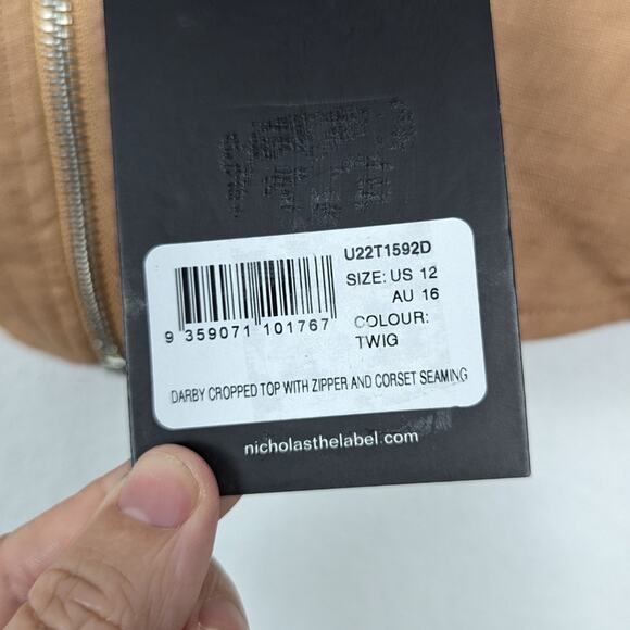 NWT Nicholas Twig Tan Darby Zip Front Linen Crop Top - Picture 8 of 9